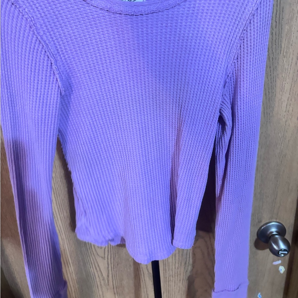 We The Free Purple Ribbed Long Sleeve Crop Top